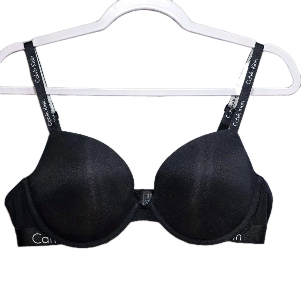 Calvin Klein One Demi Tshirt Bra Womens 38C Logo Straps Wired Padded Black